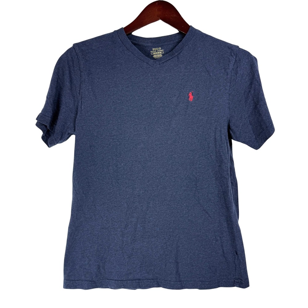 Polo Ralph Lauren V-Neck T-Shirt Womens L Navy Blue Pony Preppy Classic Sporty